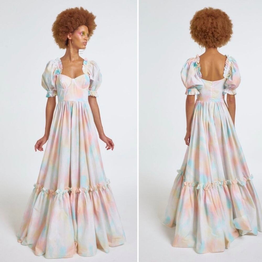 Selkie The Chalk Ritz Gown Maxi Dress Rainbow colors Size L